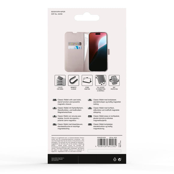 iPhone 16 Pro Vivanco Classic Wallet Flip Cover m. Pung - Greige