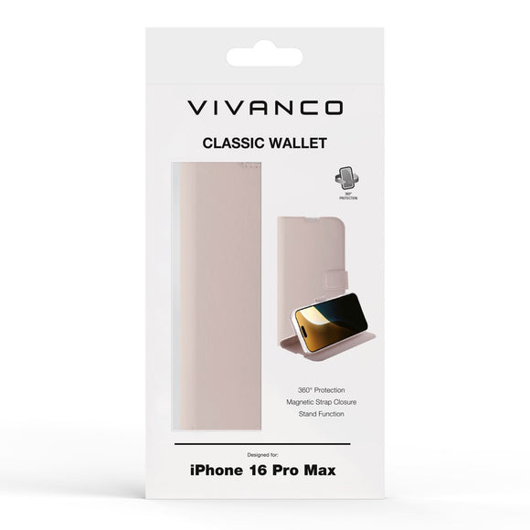 iPhone 16 Pro Max Vivanco Classic Wallet Flip Cover m. Pung - Greige