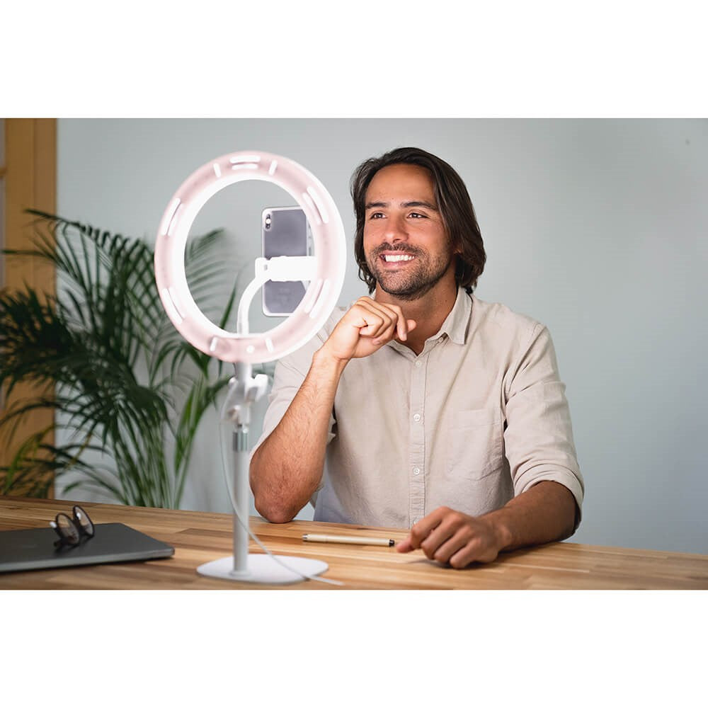 KODAK LED Ring Light Bord Stander m. Mobilholder & Kameraholder - Hvid - (DEMO)