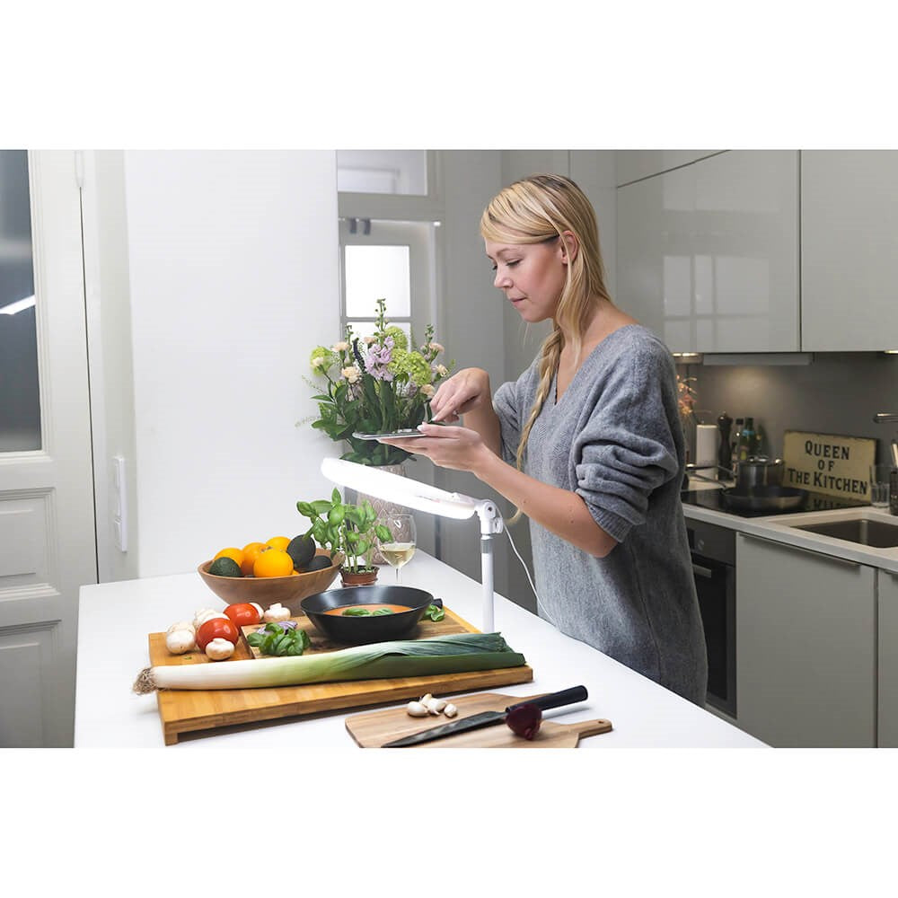 KODAK LED Ring Light Bord Stander m. Mobilholder & Kameraholder - Hvid - (DEMO)