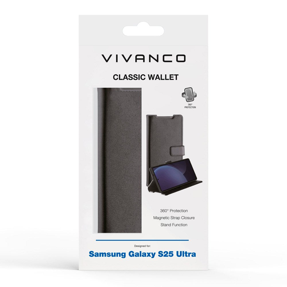 Samsung Galaxy S25 Ultra Vivanco Classic Wallet Flip Cover m. Pung - Sort