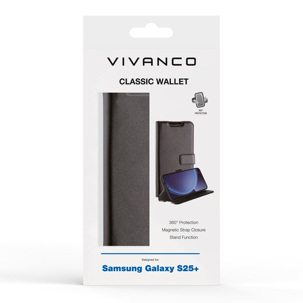 Samsung Galaxy S25+ (Plus) Vivanco Classic Wallet Flip Cover m. Pung - Sort