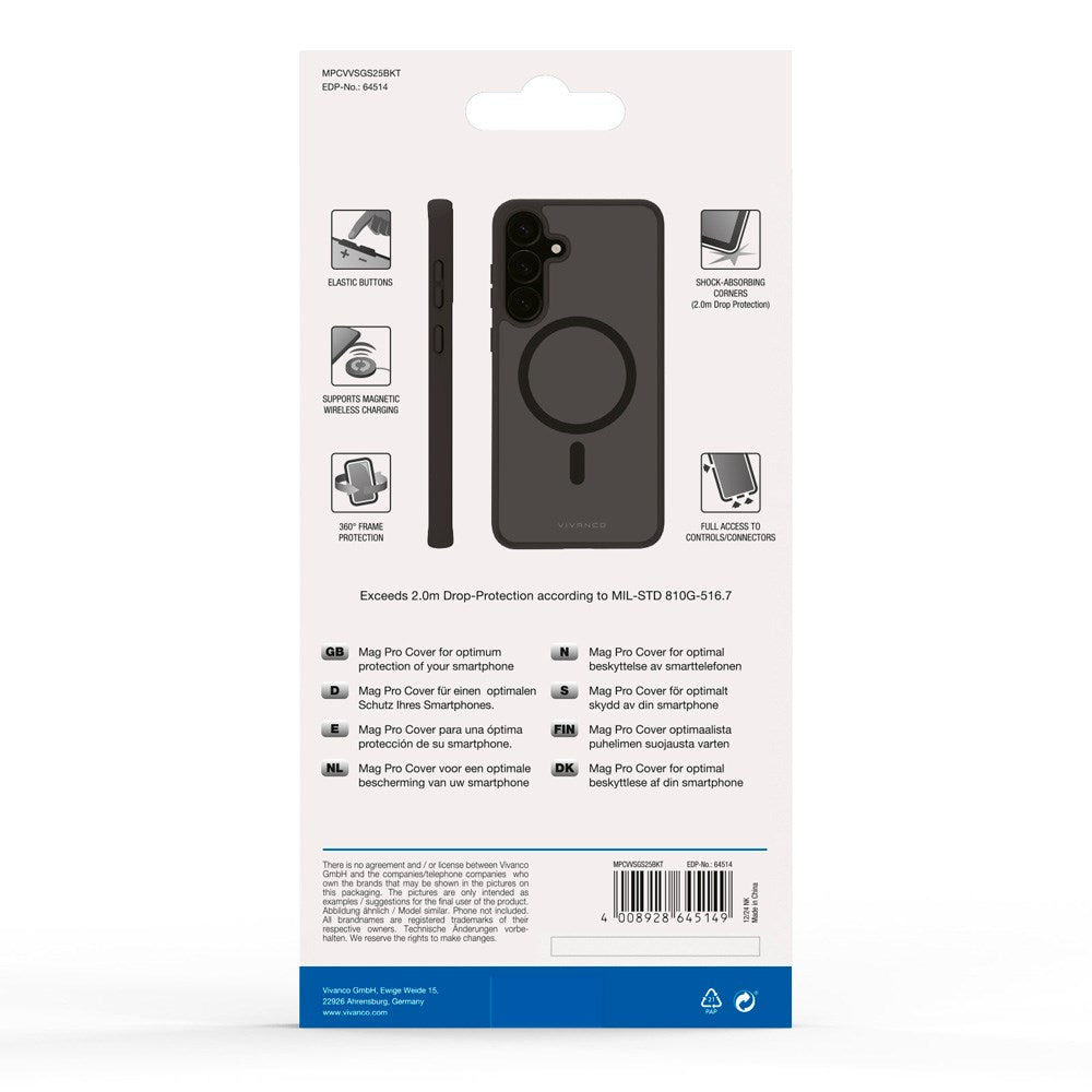 Vivanco Samsung Galaxy S25 Mag Pro Cover – Gennemsigtig/Sort