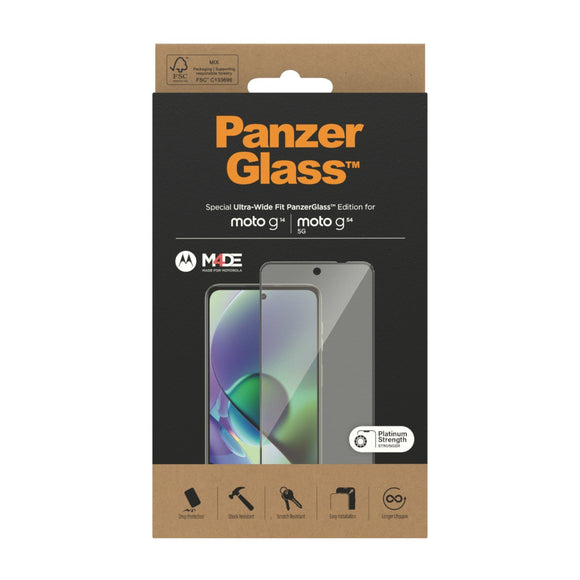 Motorola Moto G14 / G54 PanzerGlass Ultra Wide Fit Skærmbeskyttelse - Platinum Strength - Sort Kant
