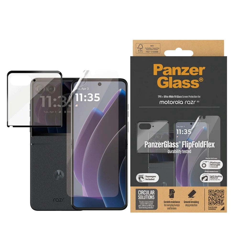 PanzerGlass 2-i-1 Skærmbeskytter i Glas & Film - Motorola Razr 50 - Gennemsigtig/Sort Kant