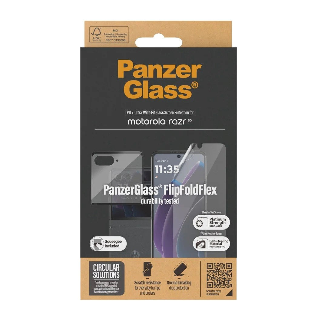 PanzerGlass 2-i-1 Skærmbeskytter i Glas & Film - Motorola Razr 50 - Gennemsigtig/Sort Kant