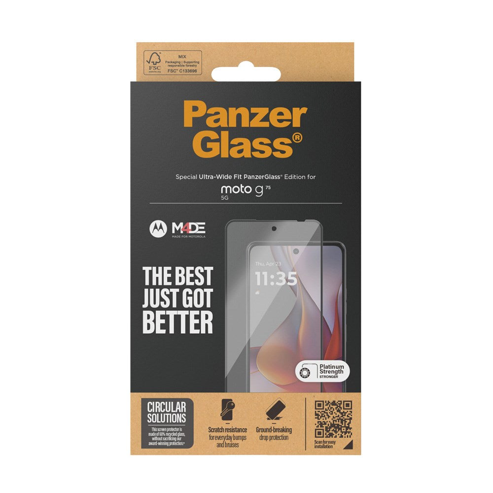 Motorola Moto G75 (5G) - PanzerGlass Ultra-Wide Fit Skærmbeskyttelsesglas - Gennemsigtig / Sort Kant