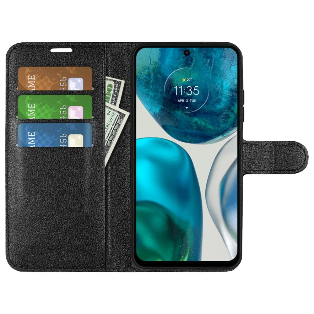 Motorola Moto G42 Litchi Læder Cover m. Pung - Sort