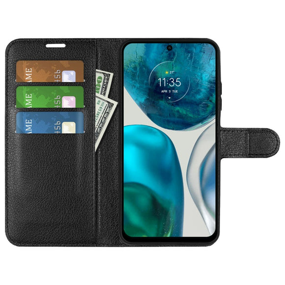 Motorola Moto G42 Litchi Læder Cover m. Pung - Sort