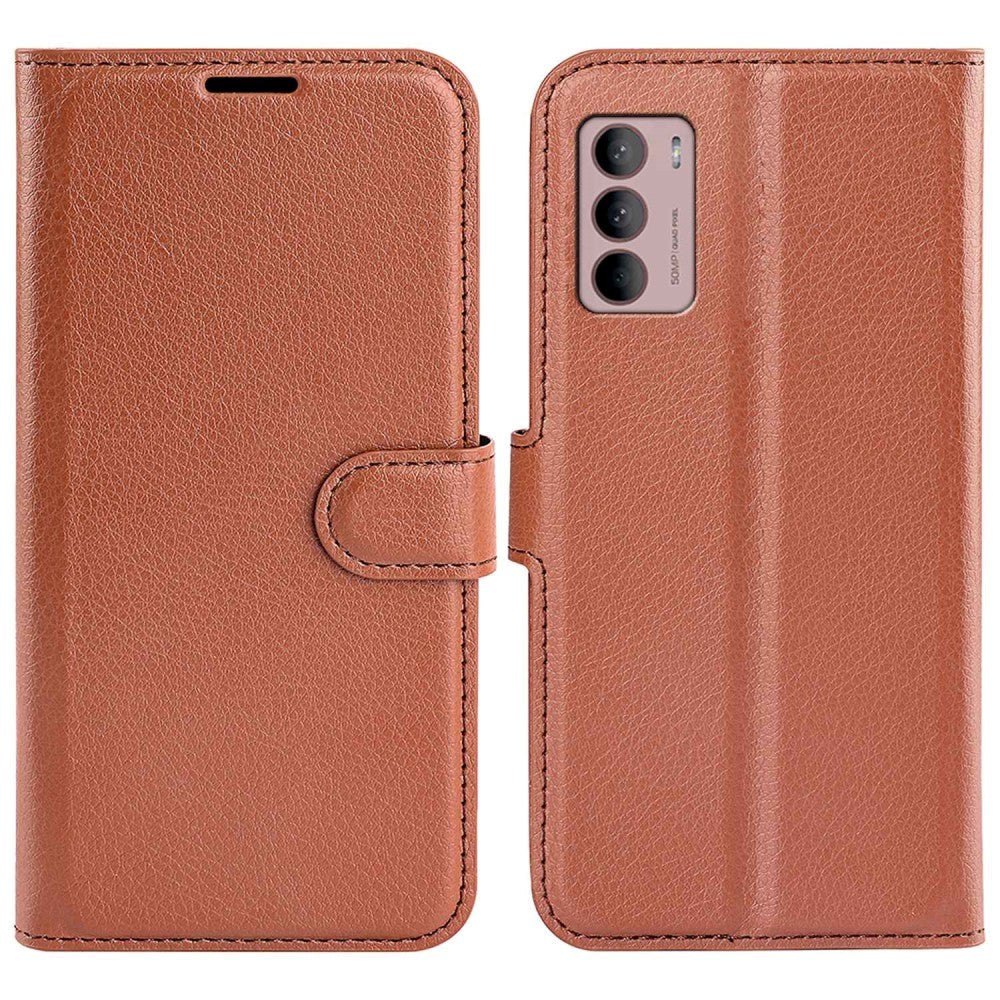 Motorola Moto G42 Litchi Læder Cover m. Pung - Brun