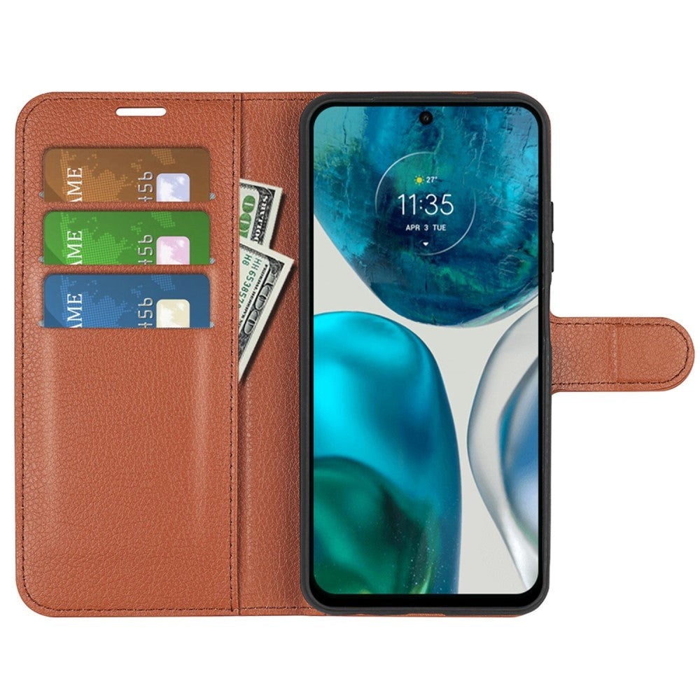 Motorola Moto G42 Litchi Læder Cover m. Pung - Brun