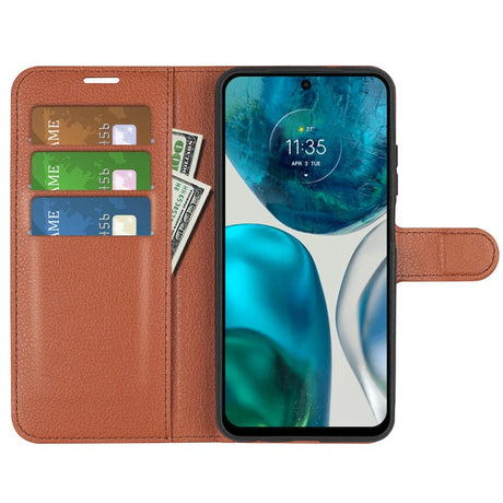 Motorola Moto G42 Litchi Læder Cover m. Pung - Brun