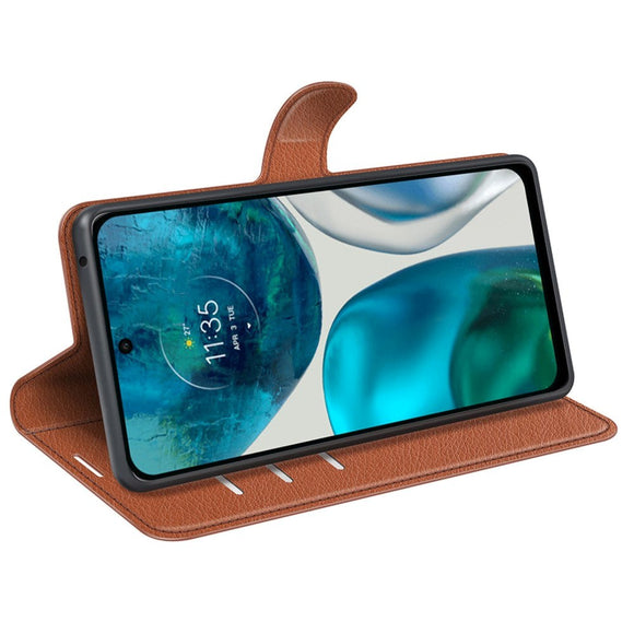 Motorola Moto G42 Litchi Læder Cover m. Pung - Brun