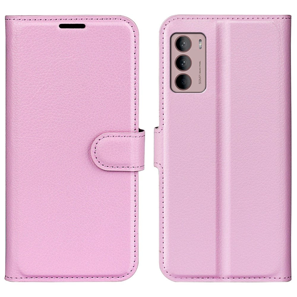 Motorola Moto G42 Litchi Læder Cover m. Pung - Lyserød