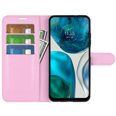 Motorola Moto G42 Litchi Læder Cover m. Pung - Lyserød