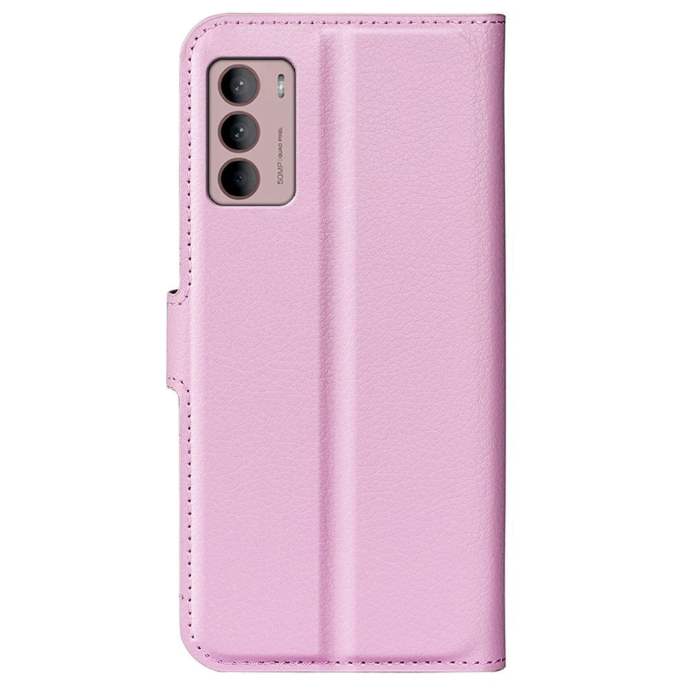 Motorola Moto G42 Litchi Læder Cover m. Pung - Lyserød