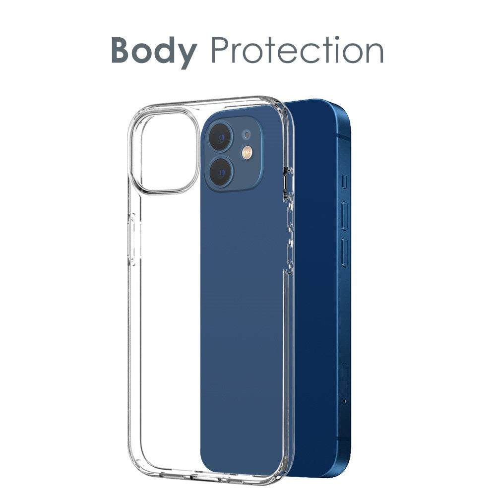 NORTHJO iPhone 12 | 3-i-1 360° Beskyttelsessæt m. Cover | Skærmbeskyttelse | Kameralinsebeskyttelse - Gennemsigtig