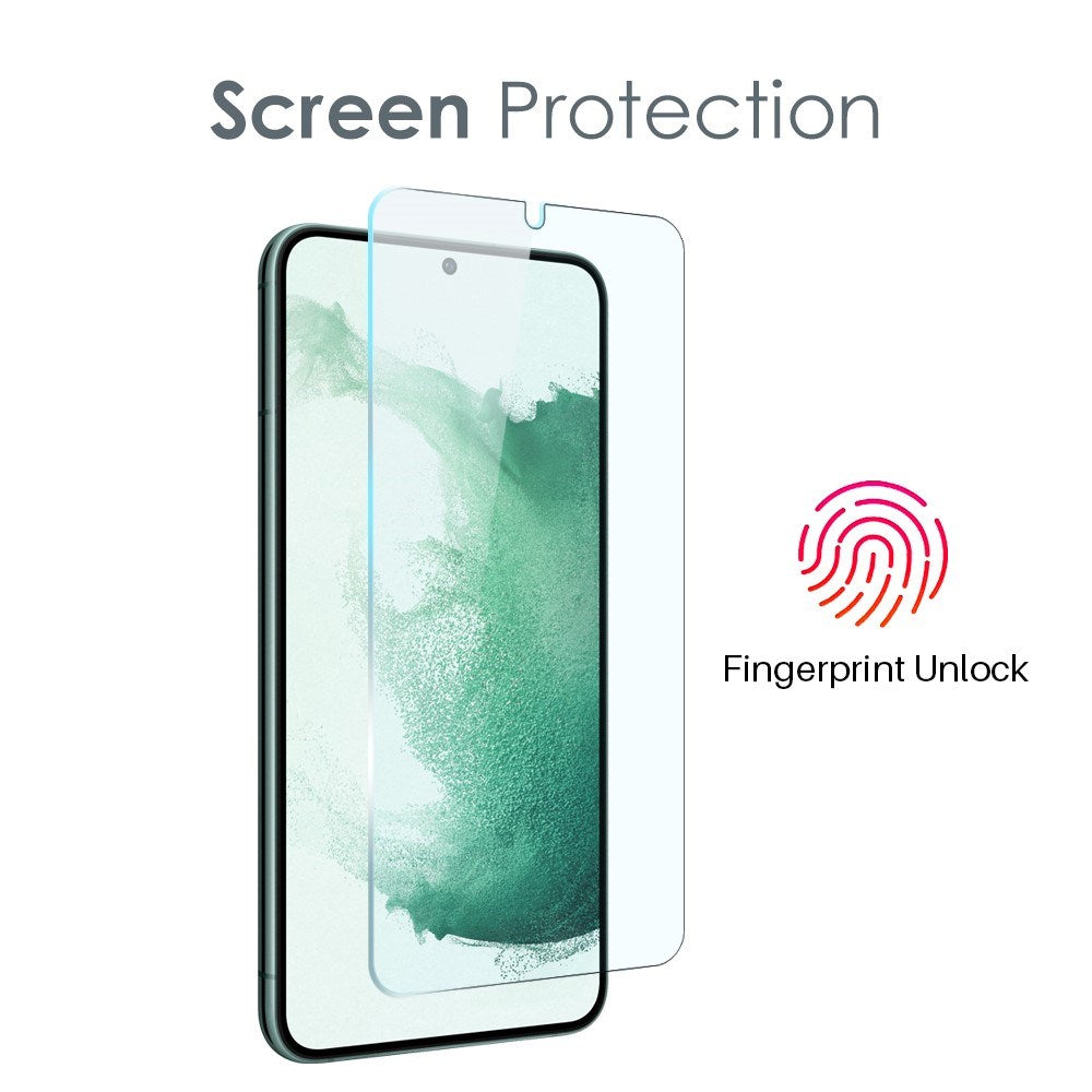 NORTHJO Samsung Galaxy S22 | 3-i-1 360° Beskyttelsessæt m. Cover | Skærmbeskyttelse | Kameralinsebeskyttelse - Gennemsigtig