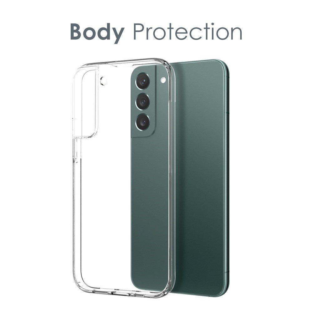 NORTHJO Samsung Galaxy S22 | 3-i-1 360° Beskyttelsessæt m. Cover | Skærmbeskyttelse | Kameralinsebeskyttelse - Gennemsigtig