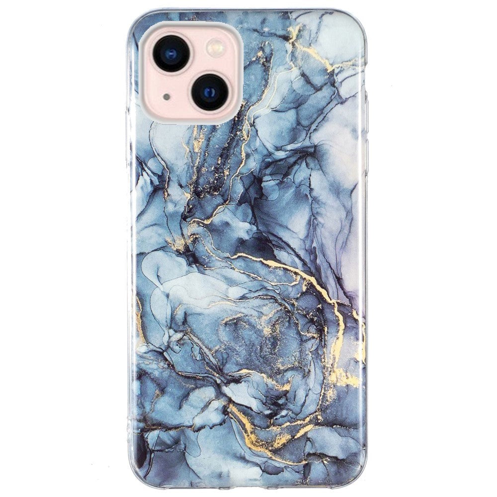 iPhone 13 Fleksibel Plastik Bagside Cover m. Marmor Print - Grå