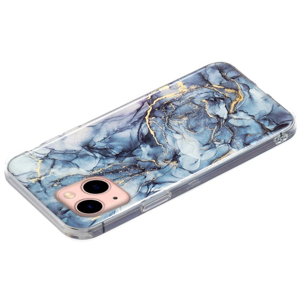 iPhone 13 Fleksibel Plastik Bagside Cover m. Marmor Print - Grå
