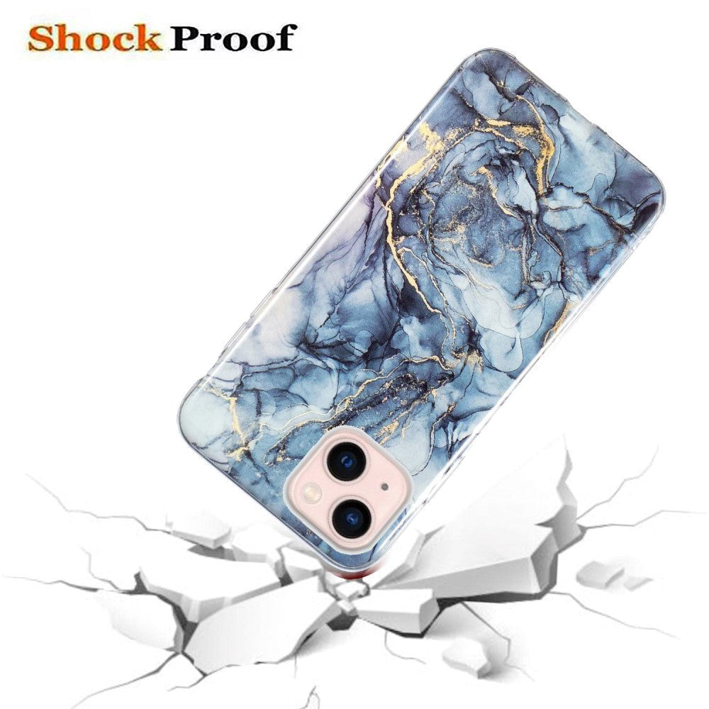 iPhone 13 Fleksibel Plastik Bagside Cover m. Marmor Print - Grå