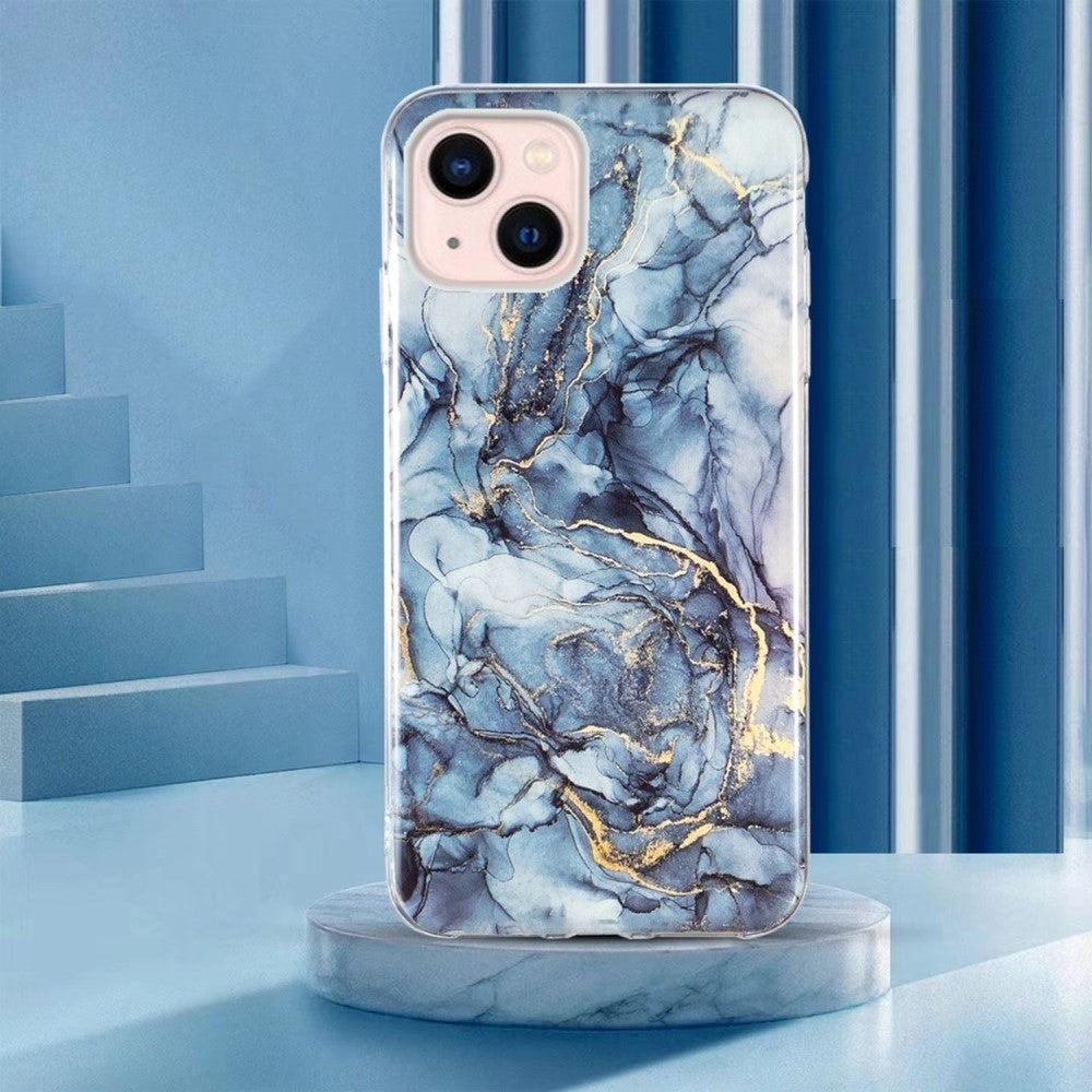 iPhone 13 Fleksibel Plastik Bagside Cover m. Marmor Print - Grå