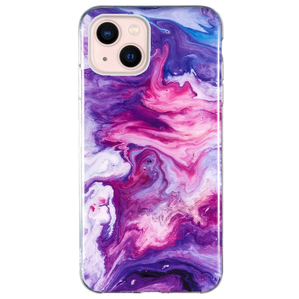 iPhone 13 Fleksibel Plastik Bagside Cover m. Marmor Print - Rød