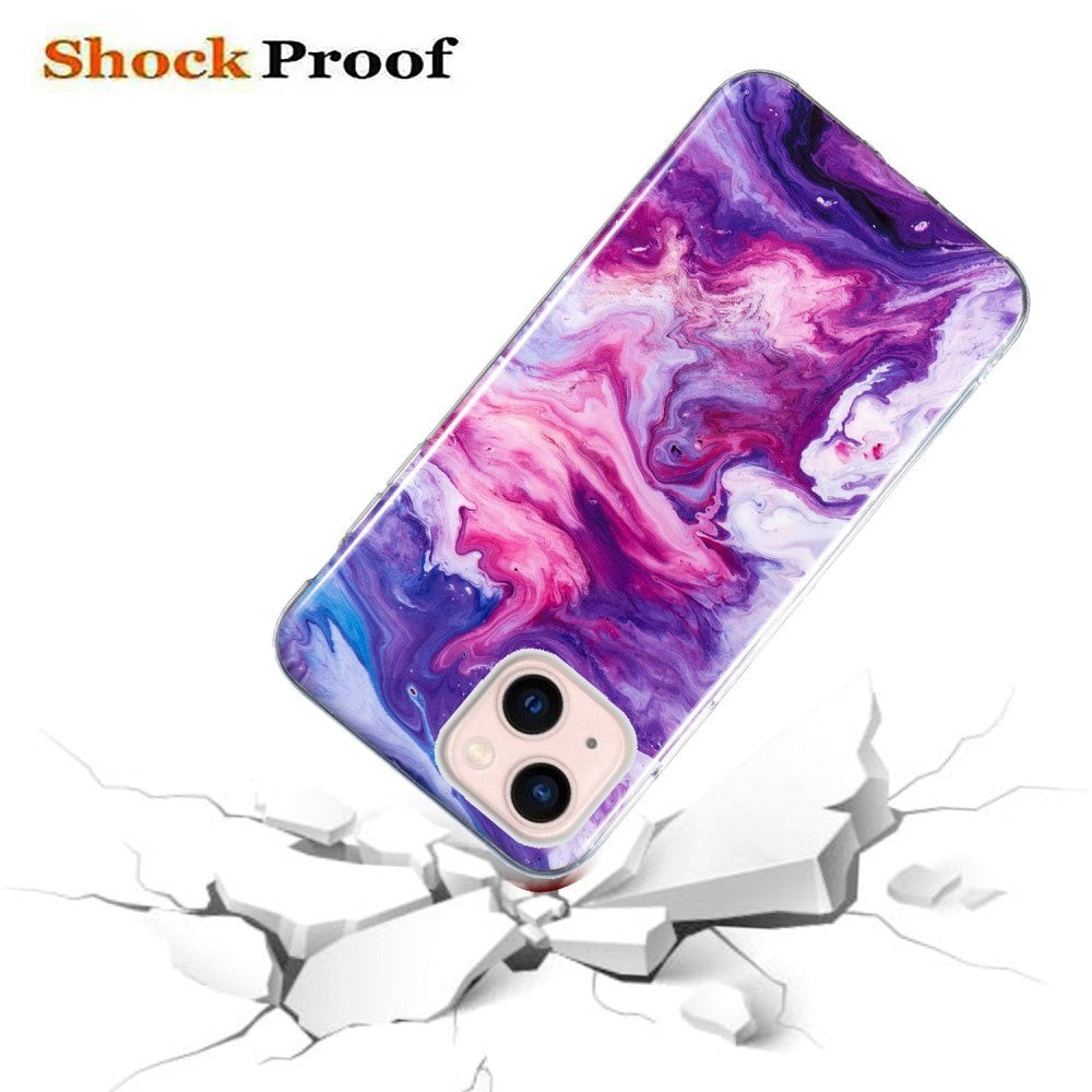 iPhone 13 Fleksibel Plastik Bagside Cover m. Marmor Print - Rød