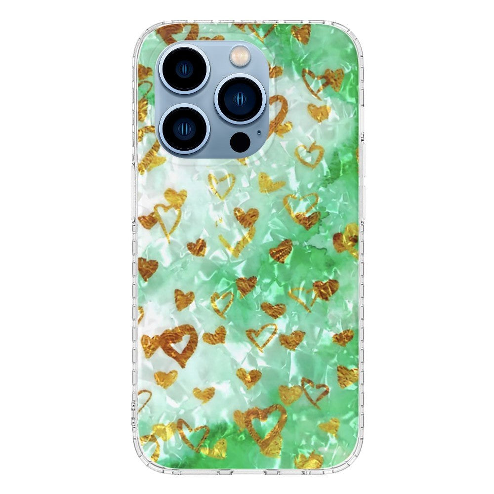 iPhone 14 Pro Fleksibelt Plast Cover - Guld Hjerter