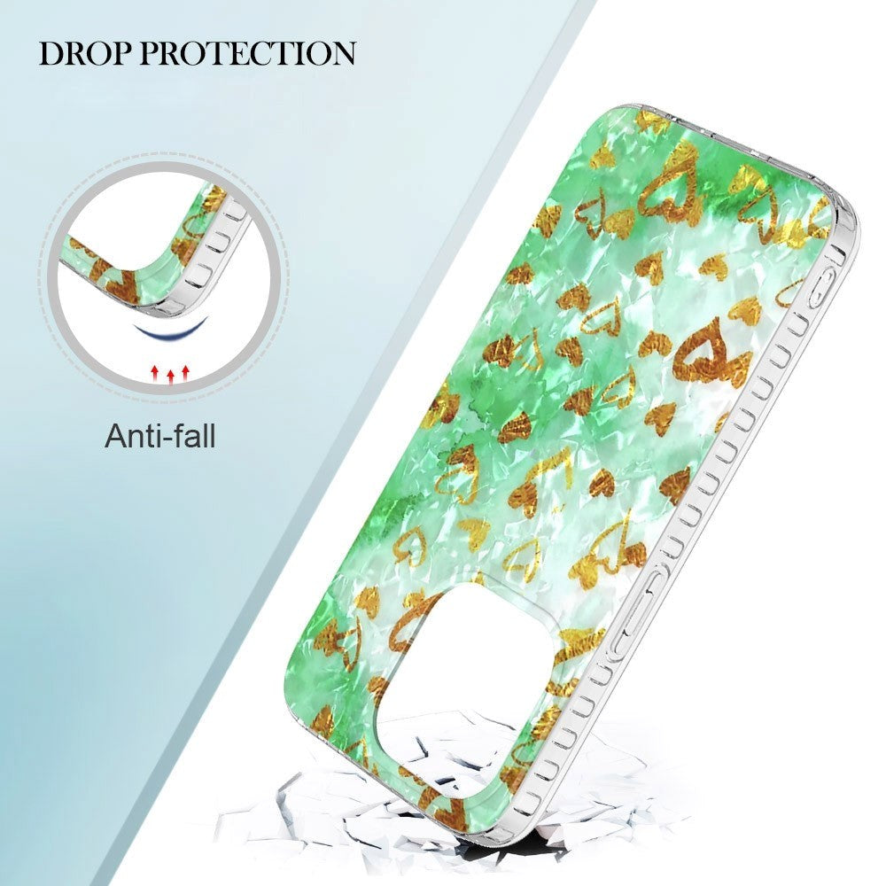 iPhone 14 Pro Fleksibelt Plast Cover - Guld Hjerter