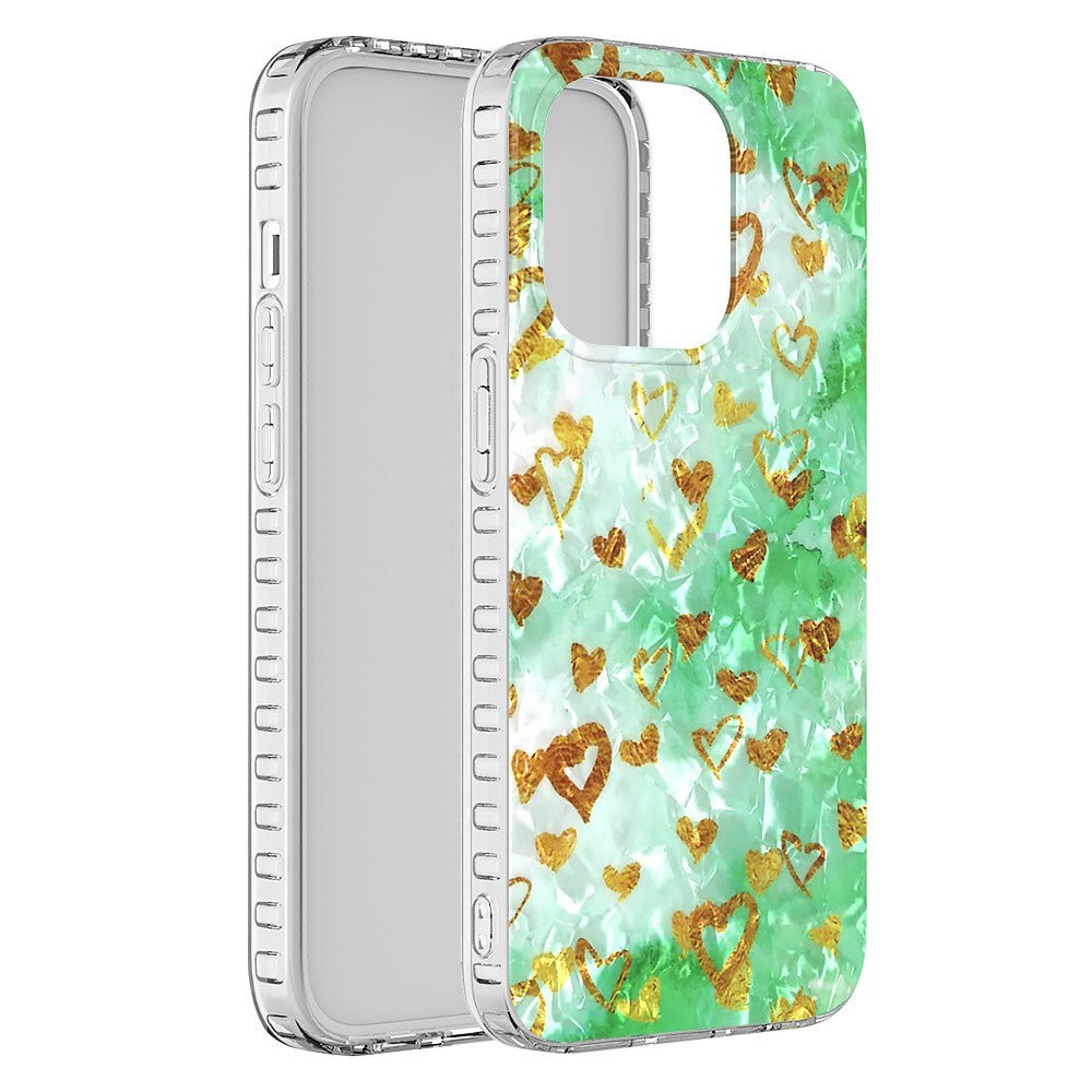 iPhone 14 Pro Fleksibelt Plast Cover - Guld Hjerter