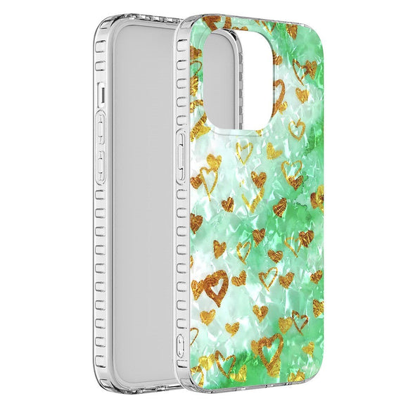 iPhone 14 Pro Fleksibelt Plast Cover - Guld Hjerter