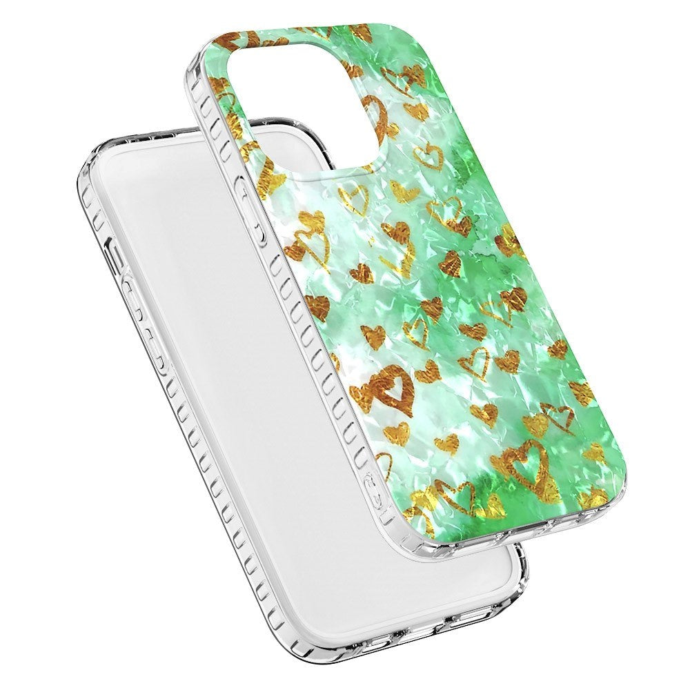 iPhone 14 Pro Fleksibelt Plast Cover - Guld Hjerter