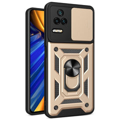 Xiaomi Poco F4 Håndværker Cover m. Magnetisk Kickstand & Cam Slider - Guld