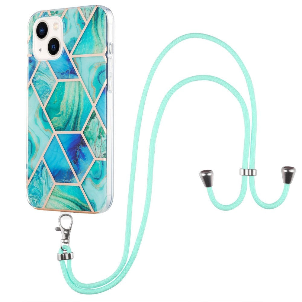 iPhone 14 Plus Fleksibel Plastik Cover m. Snor - Marmor - Grøn