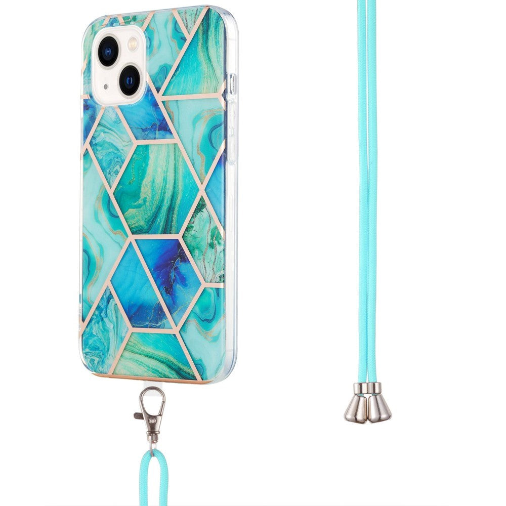 iPhone 14 Plus Fleksibel Plastik Cover m. Snor - Marmor - Grøn