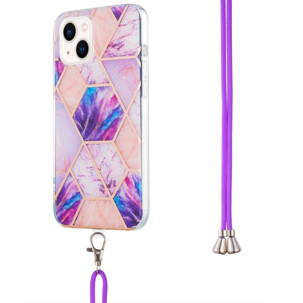 iPhone 14 Plus Fleksibel Plastik Cover m. Snor - Marmor - Lyslilla