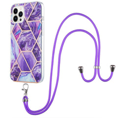 iPhone 14 Pro Max Fleksibel Plastik Cover m. Snor - Marmor - Lilla