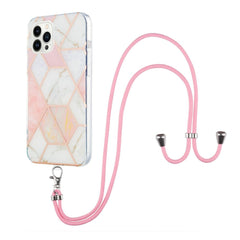 iPhone 14 Pro Fleksibel Plastik Cover m. Snor - Marmor - Pink & Hvid
