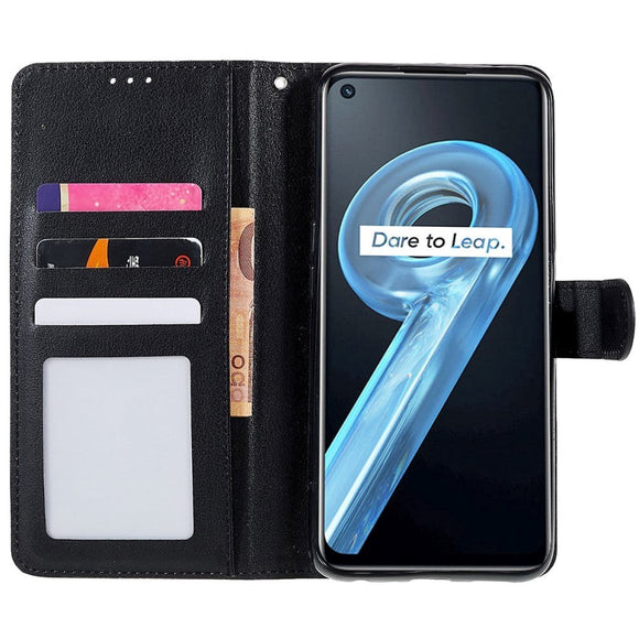 OPPO A76 / Realme 9i Læder Cover m. Pung & Ståfunktion - Sort