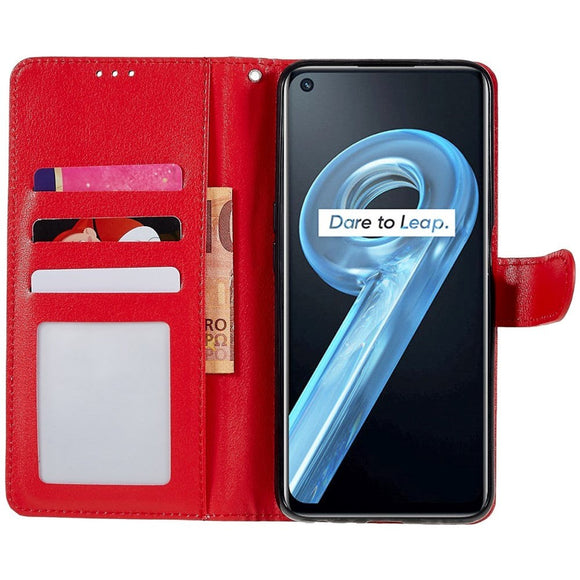 OPPO A76 / Realme 9i Læder Cover m. Pung & Ståfunktion - Rød