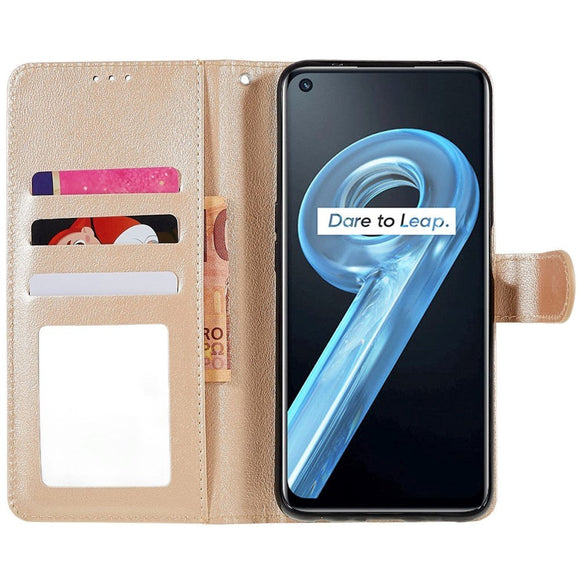 OPPO A76 / Realme 9i Læder Cover m. Pung & Ståfunktion - Guld