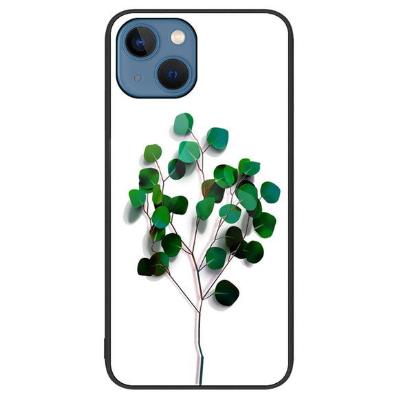 iPhone 14 Plus Plastik Cover m. Glasbagside - Grønne Blade