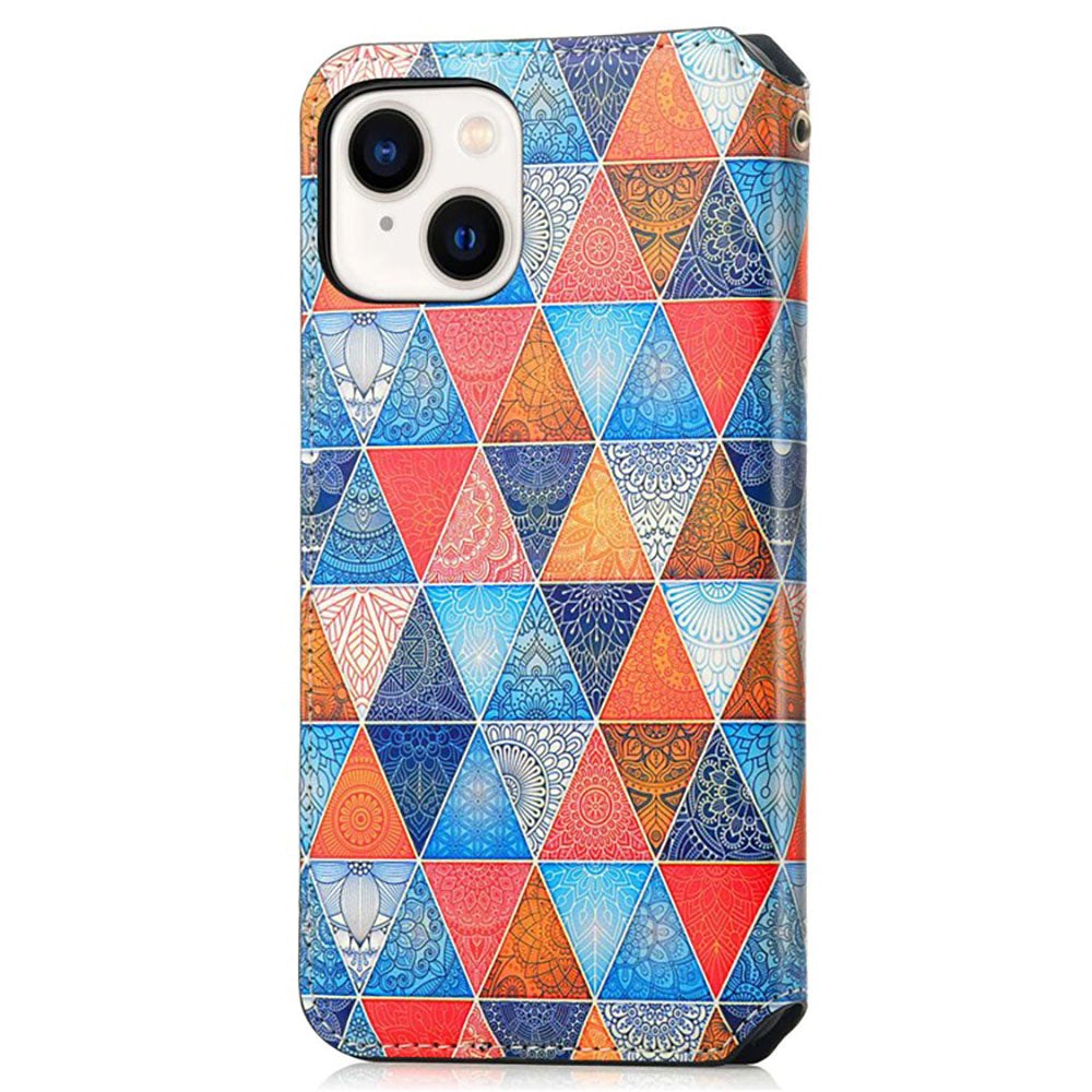 iPhone 14 Plus Mønster Læder Cover m. Kortholder - Mandala