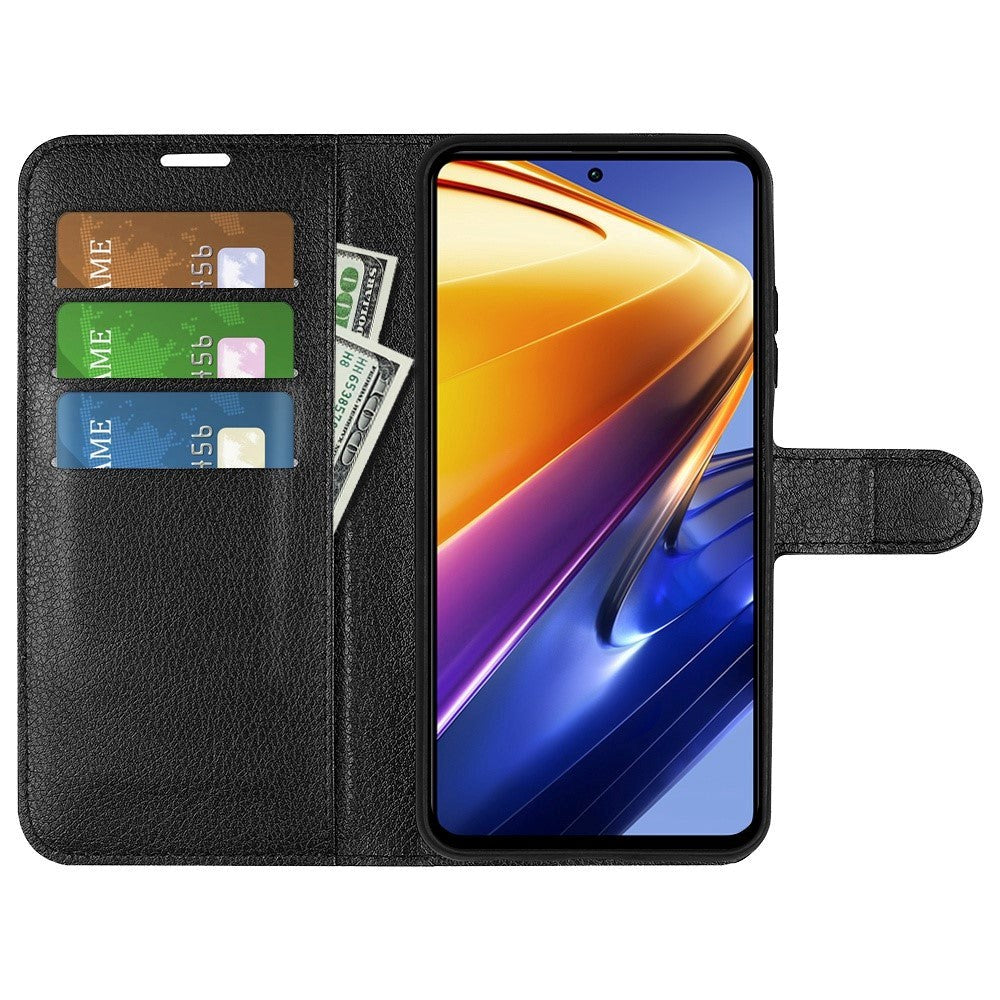 Xiaomi Poco F4 GT Litchi Læder Cover m. Pung - Sort