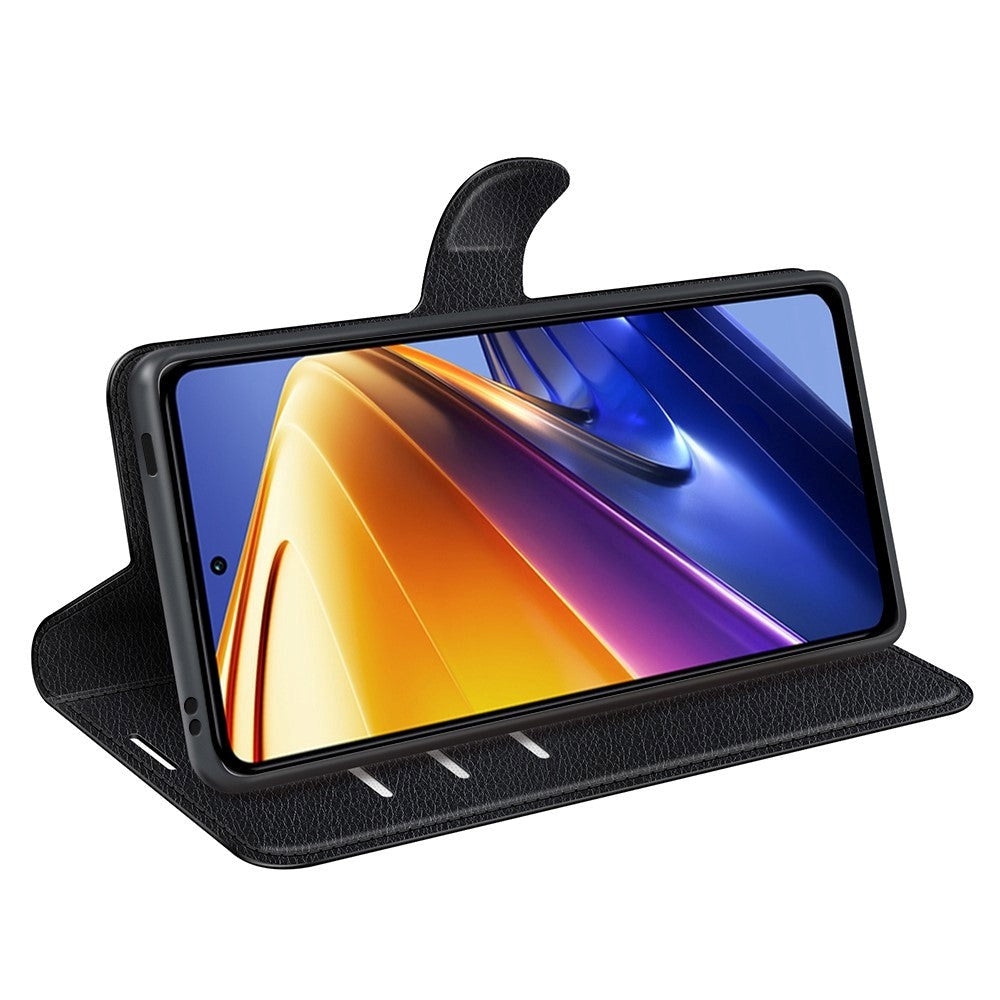Xiaomi Poco F4 GT Litchi Læder Cover m. Pung - Sort