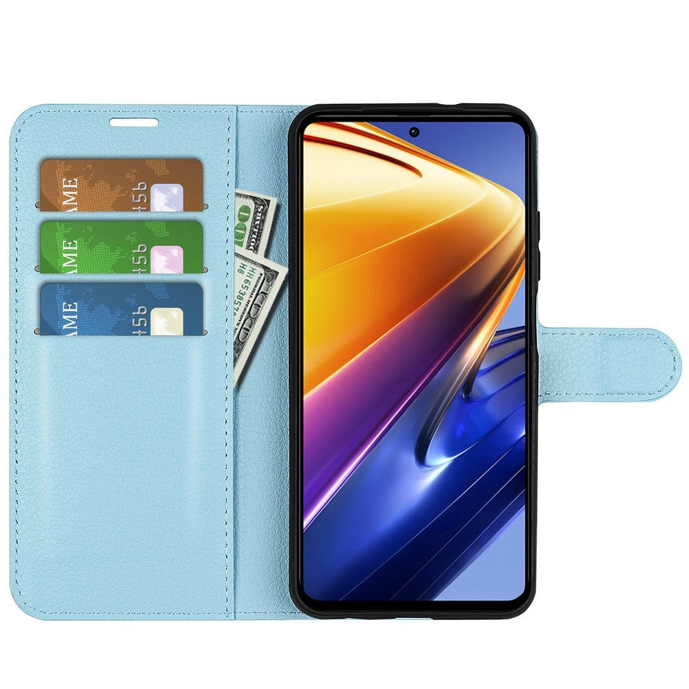 Xiaomi Poco F4 GT Litchi Læder Cover m. Pung - Lyseblå
