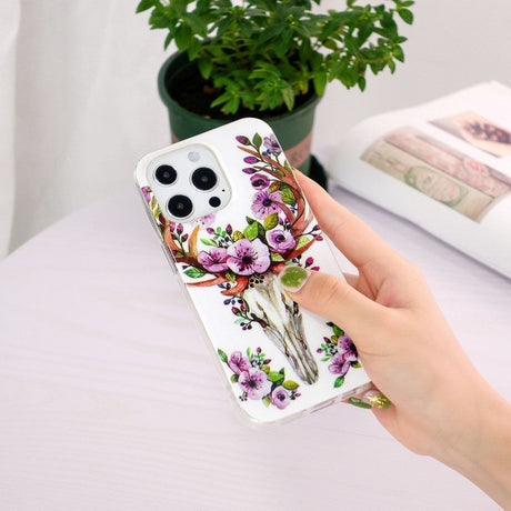 iPhone 14 Pro Fleksibel TPU Plastik Cover - Blomsterhjort