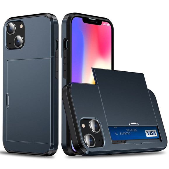 iPhone 14 Hybrid Håndværkercover m. Kortholder - Navy Blå